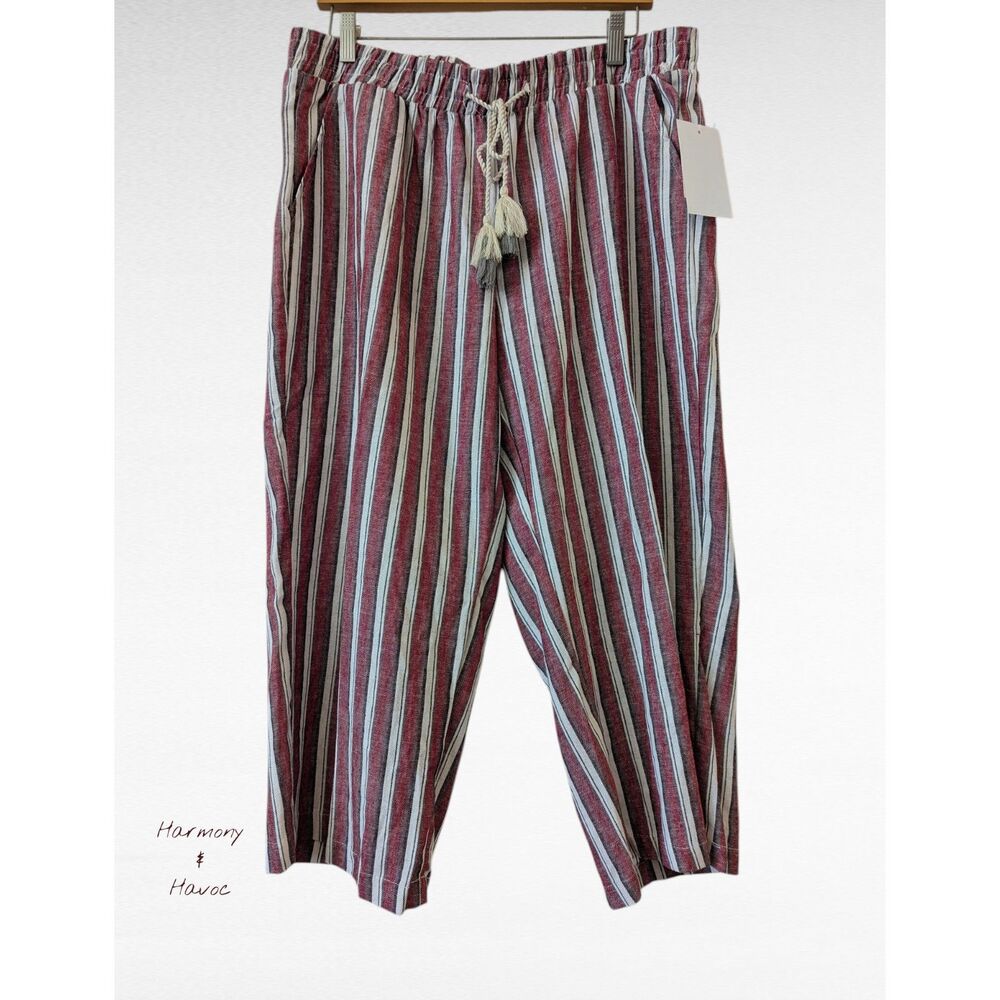 NWT   H+H by Harmony & Havoc Striped Linen/Rayon Blend Pants  Sz XL